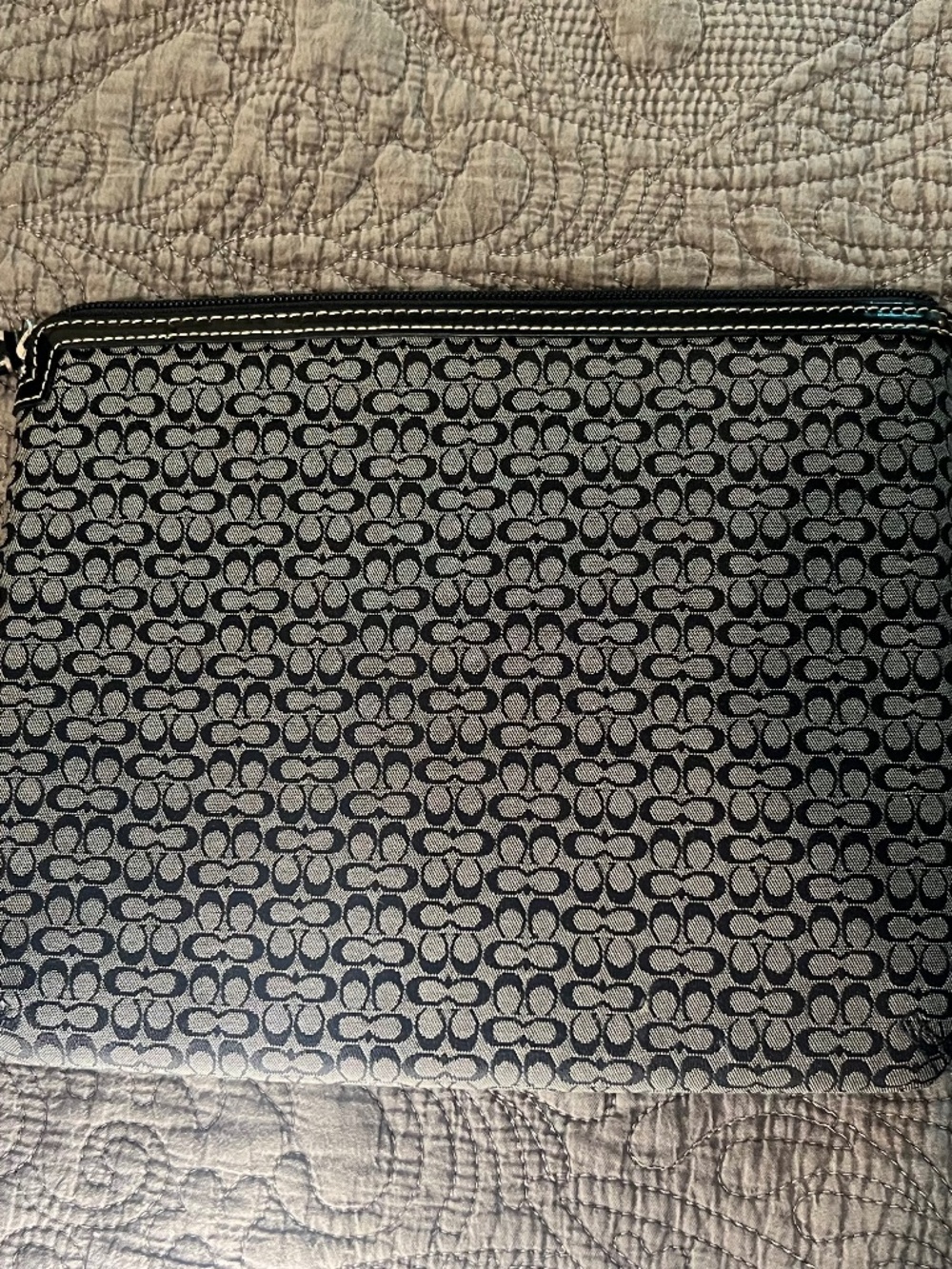 Coach Jacquard Fabric Monogram Tablet Sleeve with Zippered Patent Leather Top